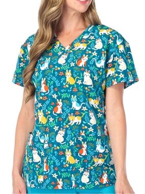 NWT Women’s Medium Hoppy Kitty Scrubfinity PerformX Stretch Scrub Top